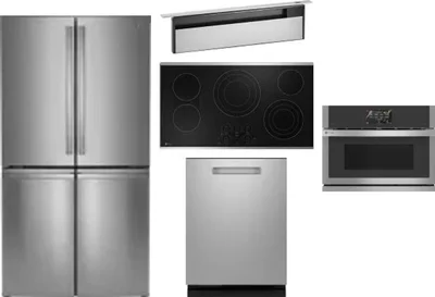 5 Piece Package Includes Refrigerator, Cooktop, Wall Oven, Hood And Dishwasher